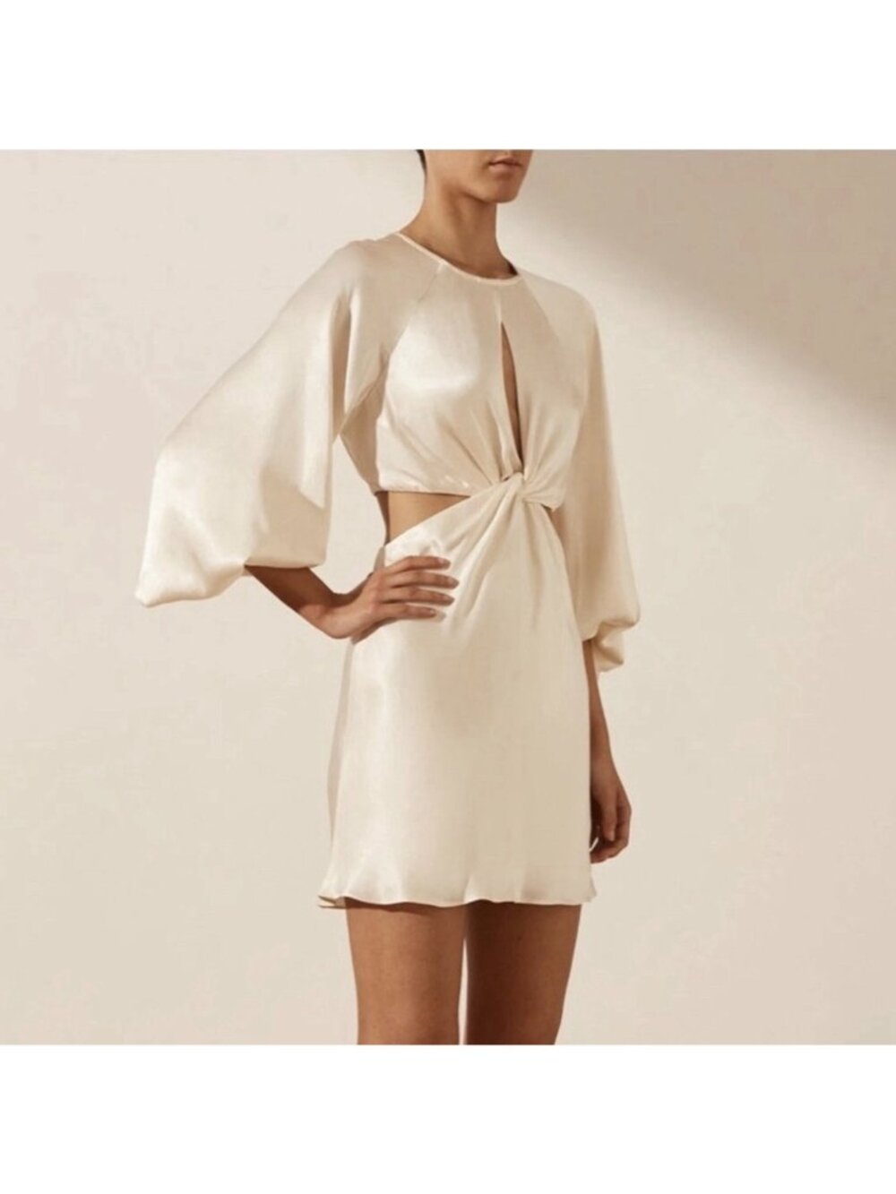 SHONA JOY La Lune Twist Front Cut Out Mini Dress Cream Dress